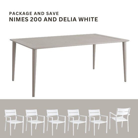Nimes 200 Sand and 6 White Delia Dining Chairs Product Image